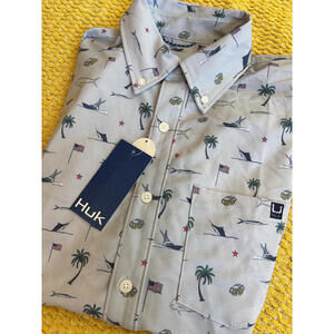 Huk Men's Casual Button-Down Shirt with Nautical‎ Print Size Small